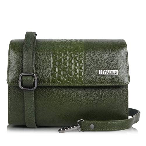HYADES Forest Geometric Textured Leather Crossbody Sling Bag | GREEN