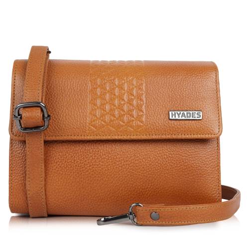 HYADES Forest Geometric Textured Leather Crossbody Sling Bag | YELLOW