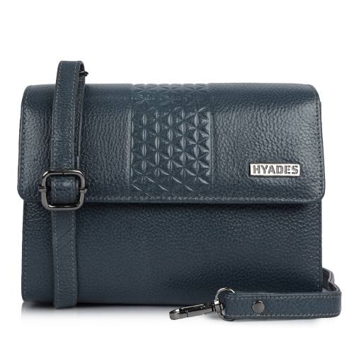 HYADES Forest Geometric Textured Leather Crossbody Sling Bag | BLUE