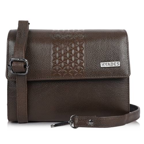 HYADES Forest Geometric Textured Leather Crossbody Sling Bag | COFFEE BROWN