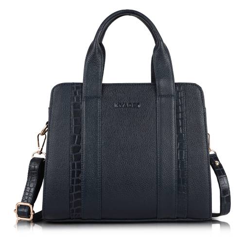 Classic Brown Textured Leather Handbag for Women | Stylish Office & Daily Tote Bag | BLUE