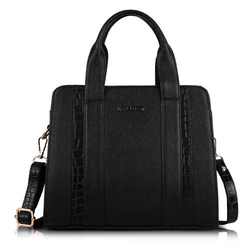 Classic Brown Textured Leather Handbag for Women | Stylish Office & Daily Tote Bag | BLACK