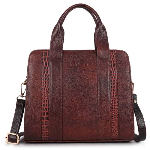Classic Brown Textured Leather Handbag for Women | Stylish Office & Daily Tote Bag | BROWN