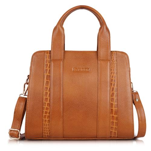 Classic Brown Textured Leather Handbag for Women | Stylish Office & Daily Tote Bag | YELLOW