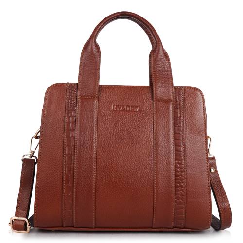 Classic Brown Textured Leather Handbag for Women | Stylish Office & Daily Tote Bag | TAN