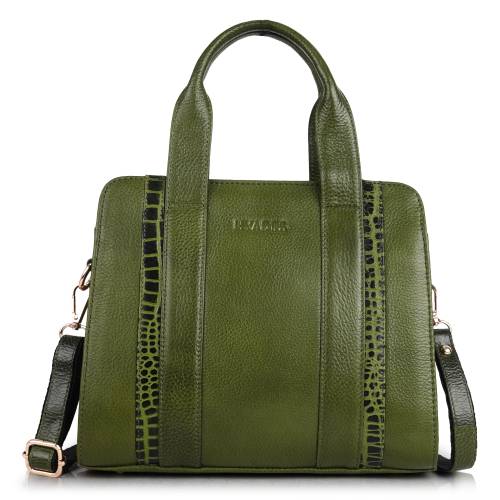 Classic Brown Textured Leather Handbag for Women | Stylish Office & Daily Tote Bag | GREEN