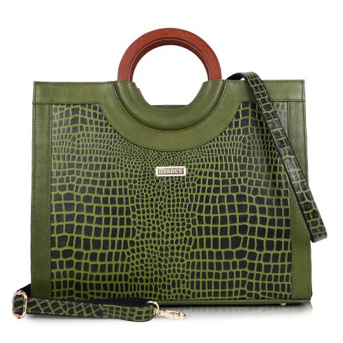 Women Croco Texture Handbag | Premium Top Handle Tote Bag with Detachable Sling Strap | Stylish Office & Party Bag | GREEN