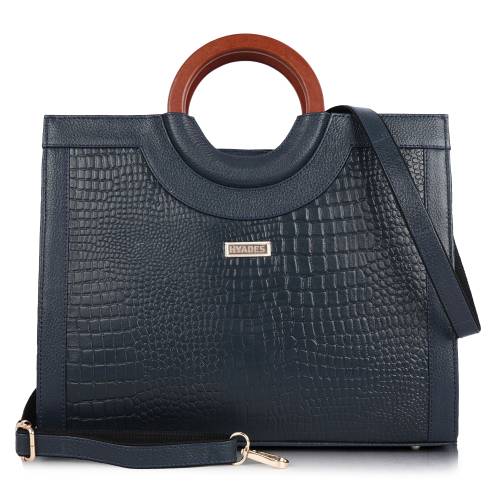 Women Croco Texture Handbag | Premium Top Handle Tote Bag with Detachable Sling Strap | Stylish Office & Party Bag | BLUE