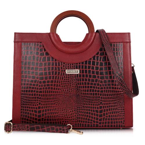 Women Croco Texture Handbag | Premium Top Handle Tote Bag with Detachable Sling Strap | Stylish Office & Party Bag | RED