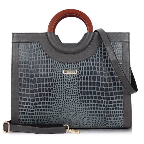Women Croco Texture Handbag | Premium Top Handle Tote Bag with Detachable Sling Strap | Stylish Office & Party Bag | GREY