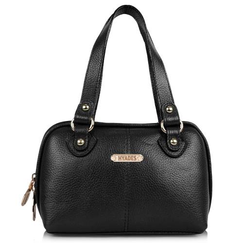 HYADES Classic Textured Leather Top Handle Shoulder Handbag | BLACK