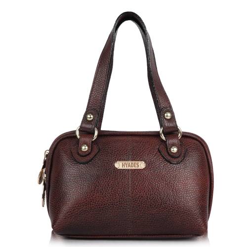 HYADES Classic Textured Leather Top Handle Shoulder Handbag | BROWN