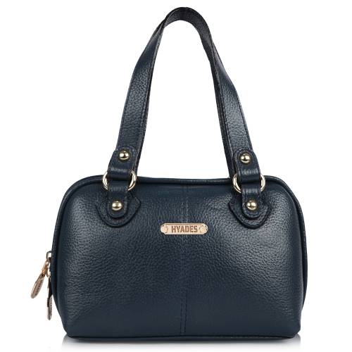 HYADES Classic Textured Leather Top Handle Shoulder Handbag | BLUE