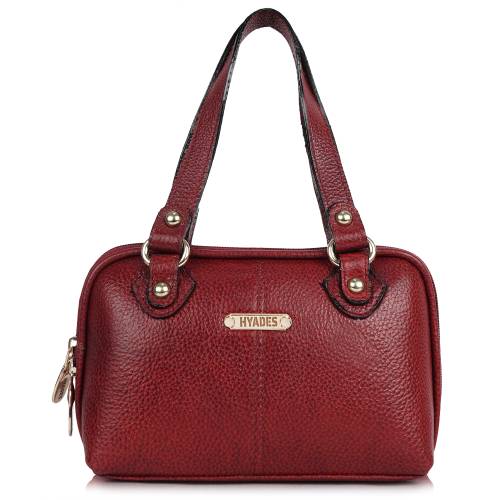 HYADES Classic Textured Leather Top Handle Shoulder Handbag | RED