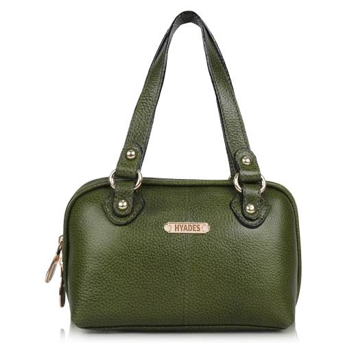 HYADES Classic Textured Leather Top Handle Shoulder Handbag | GREEN