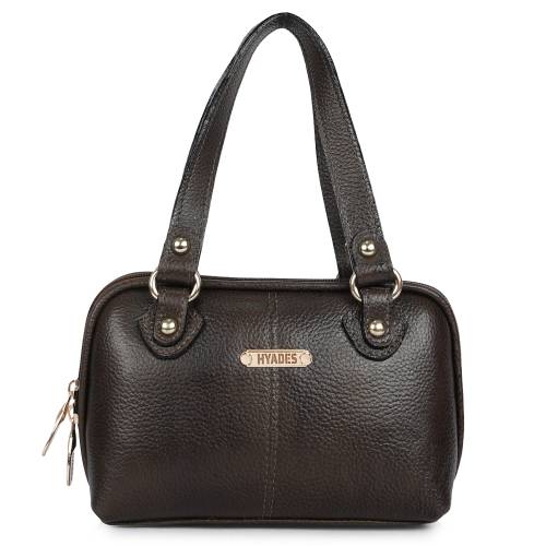 HYADES Classic Textured Leather Top Handle Shoulder Handbag | COFFEE BROWN