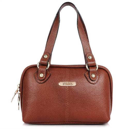 HYADES Classic Textured Leather Top Handle Shoulder Handbag | TAN