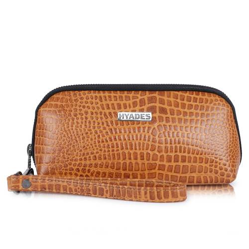 HYADES | CROCO designed pure leather hand clutch for women | COLOUR | TAN