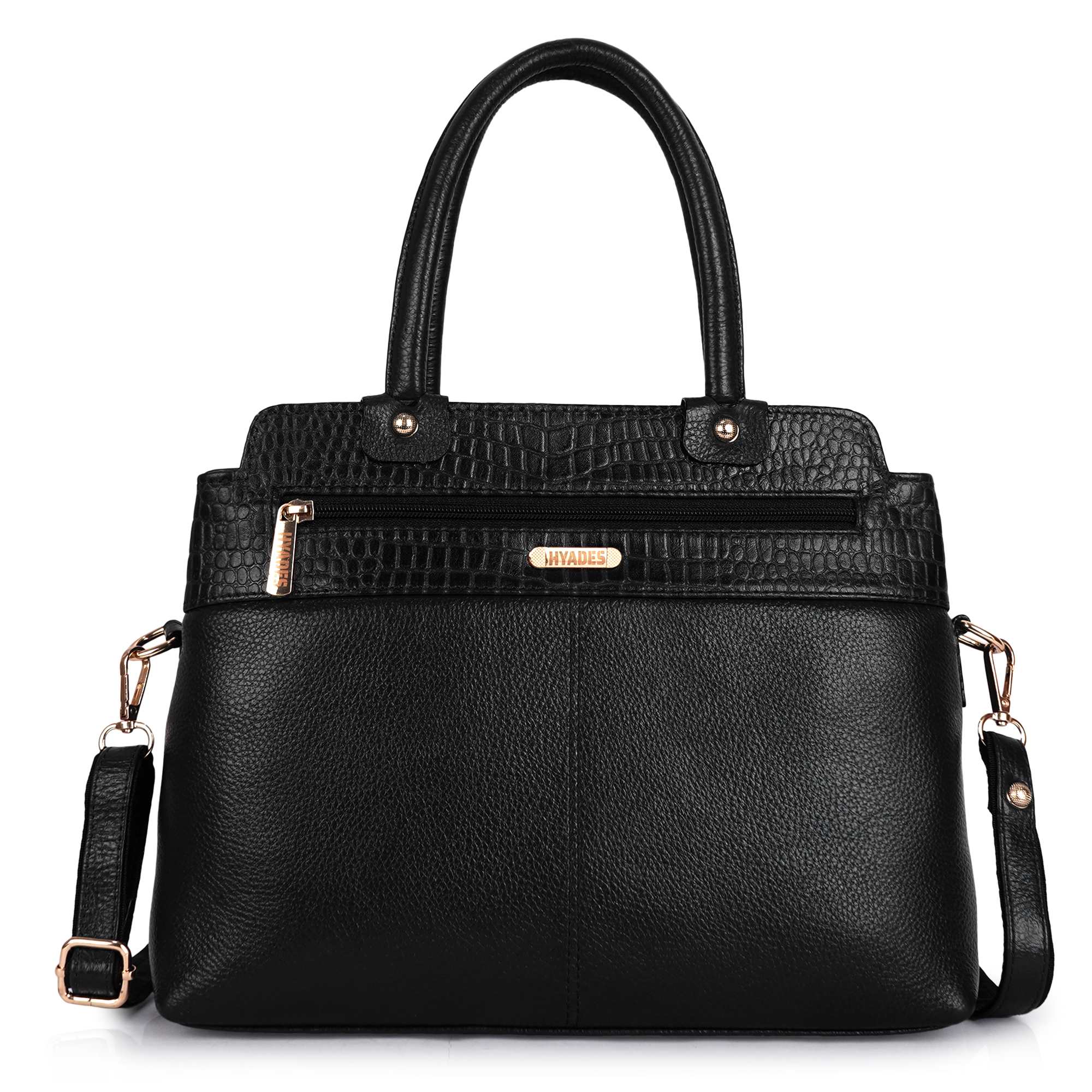 HYADES | Croco patterned |medium sized | women’s purse with detachable sling | black