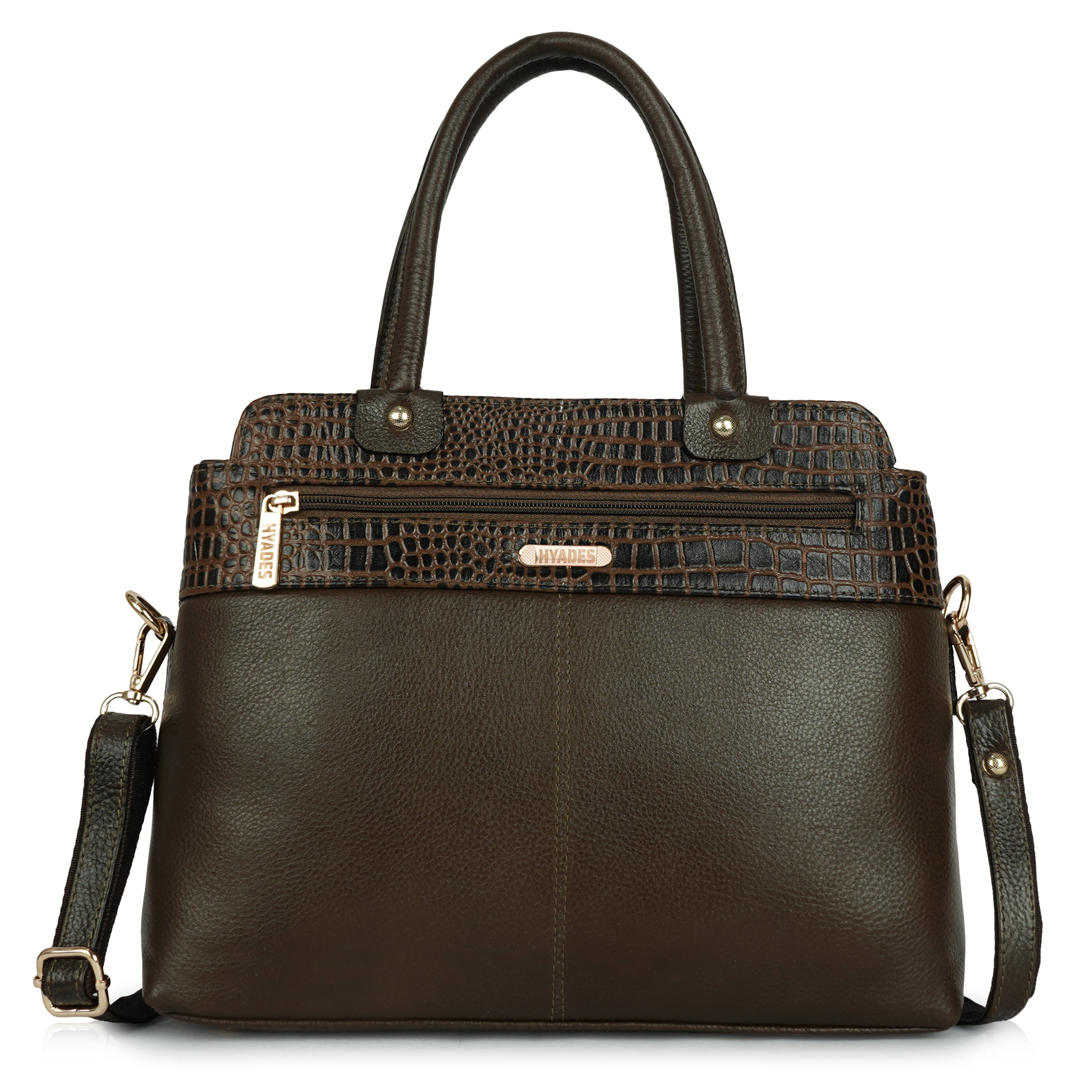 HYADES | Croco patterned |medium sized | women’s purse with detachable sling | Coffee Brown