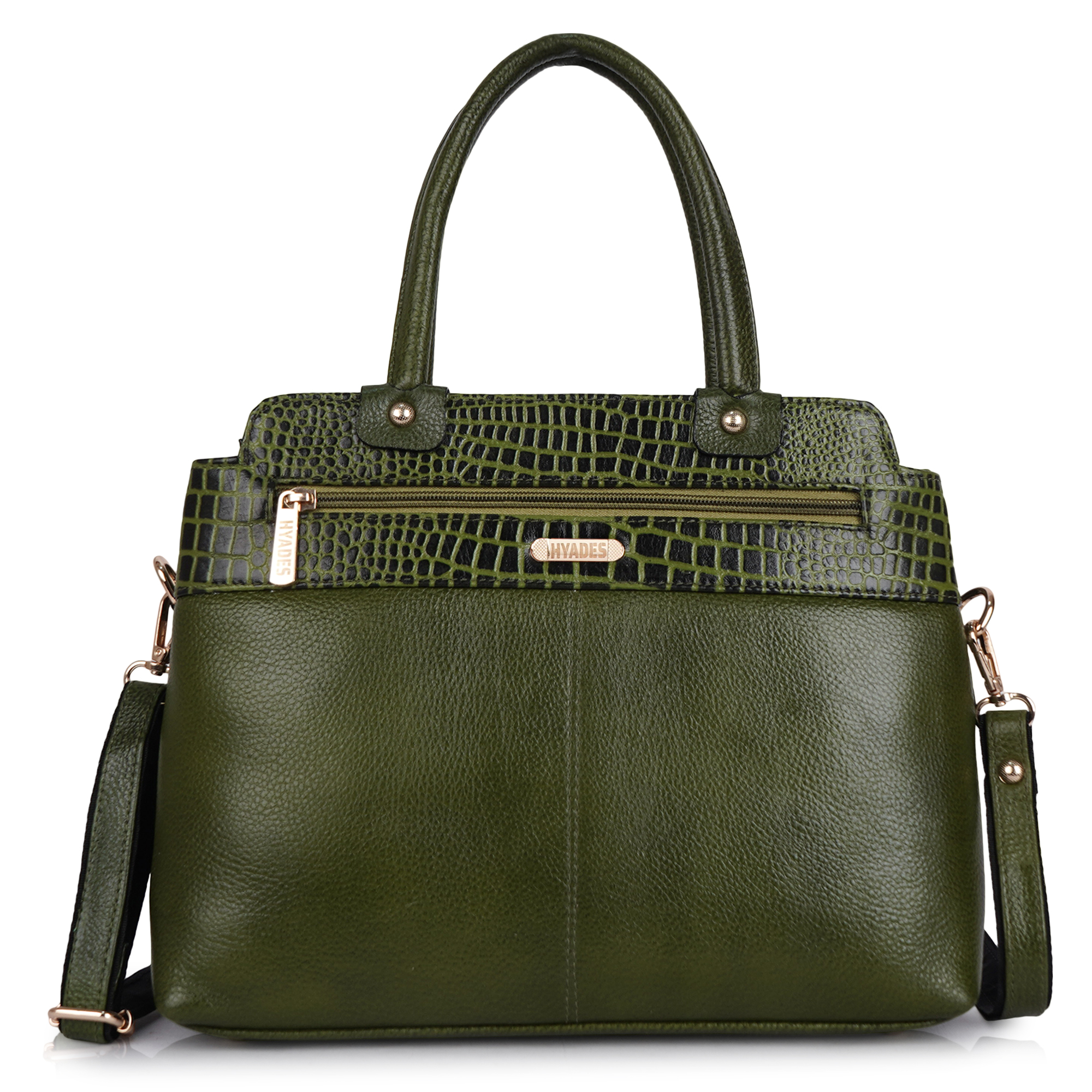 HYADES | Croco patterned |medium sized | women’s purse with detachable sling | Green