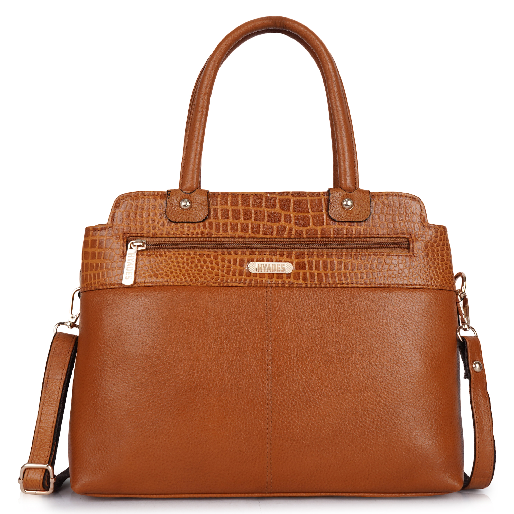 HYADES | Croco patterned |medium sized | women’s purse with detachable sling | Tan