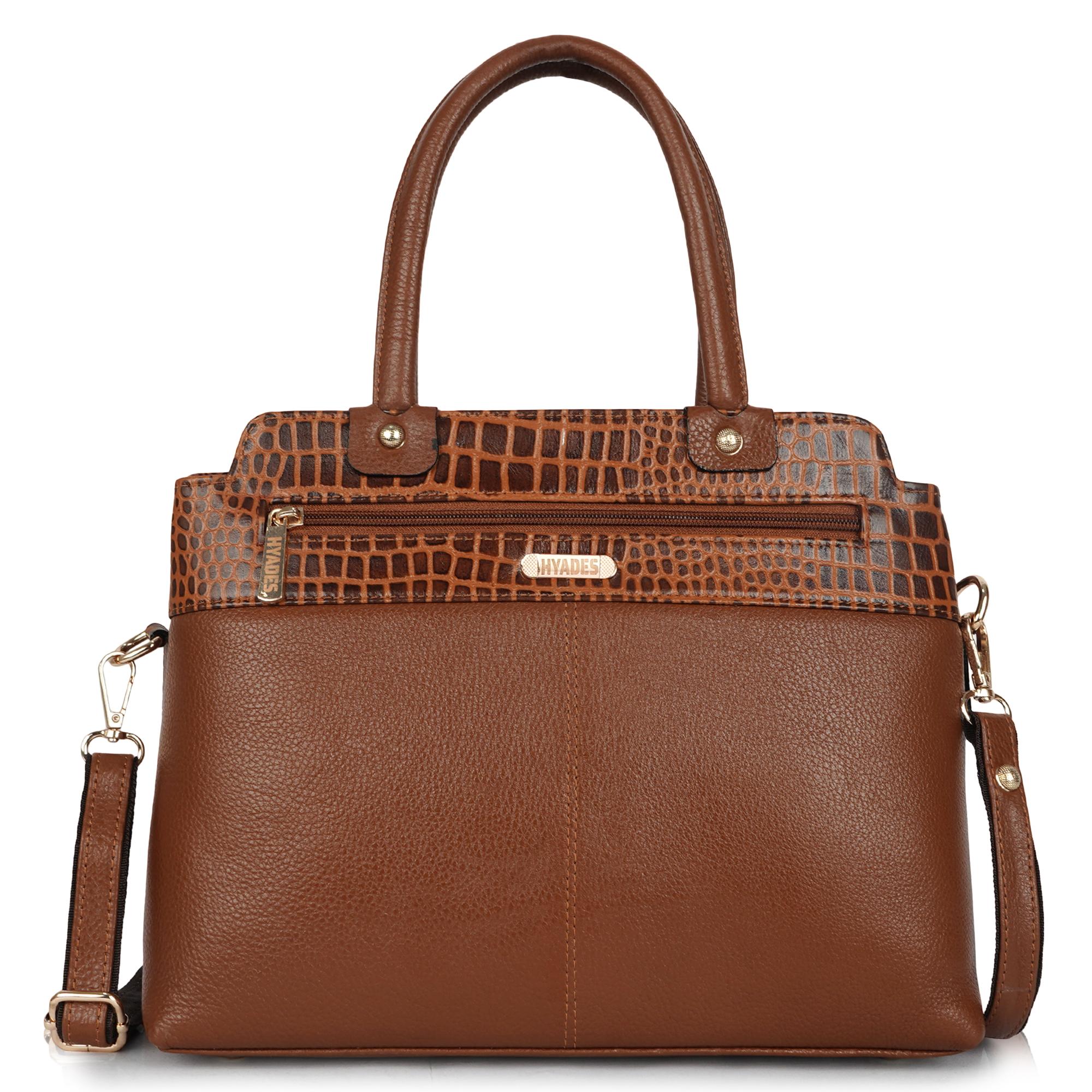 HYADES | Croco patterned |medium sized | women’s purse with detachable sling | Brown
