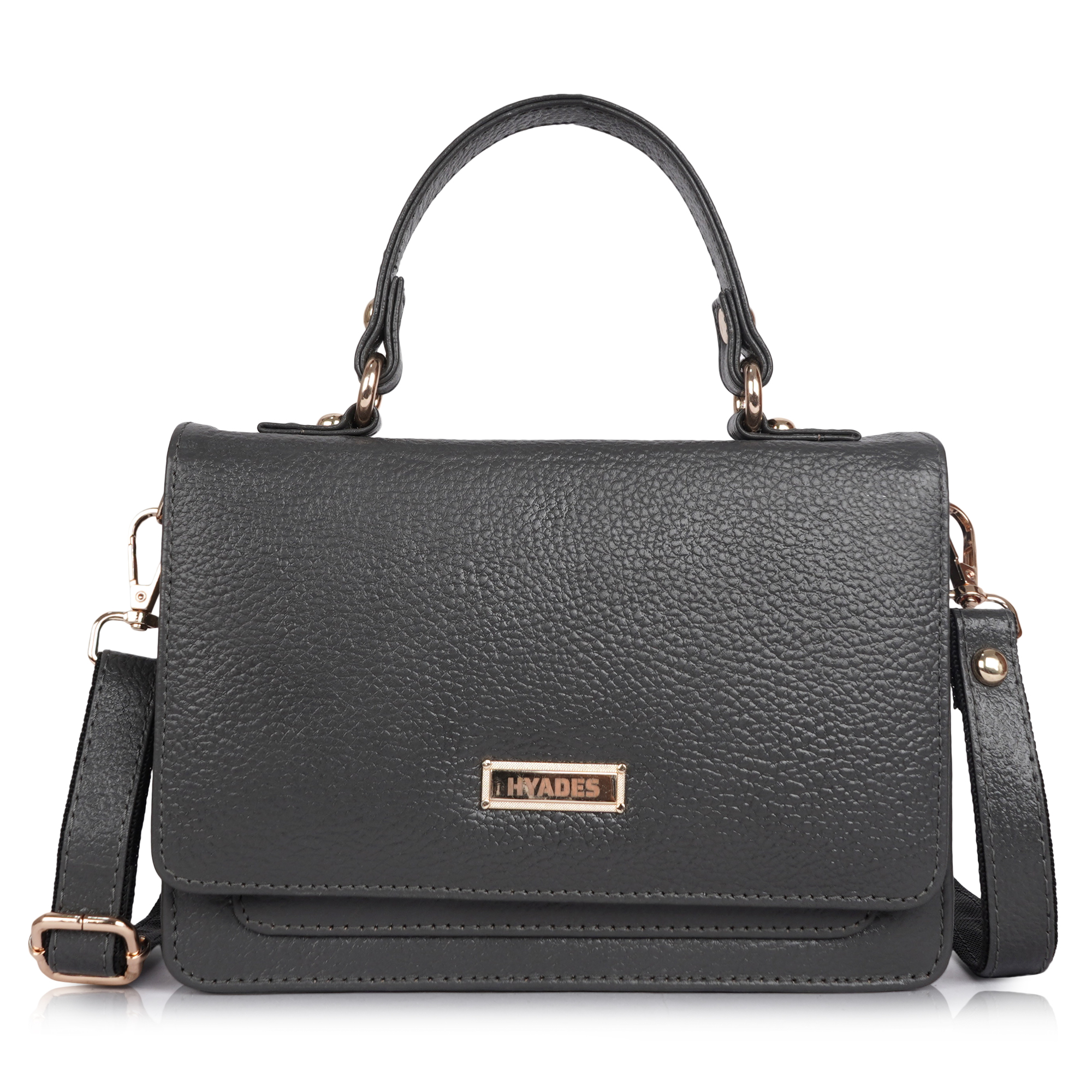 HYADES | Grained leather | women cross body bag | GREY