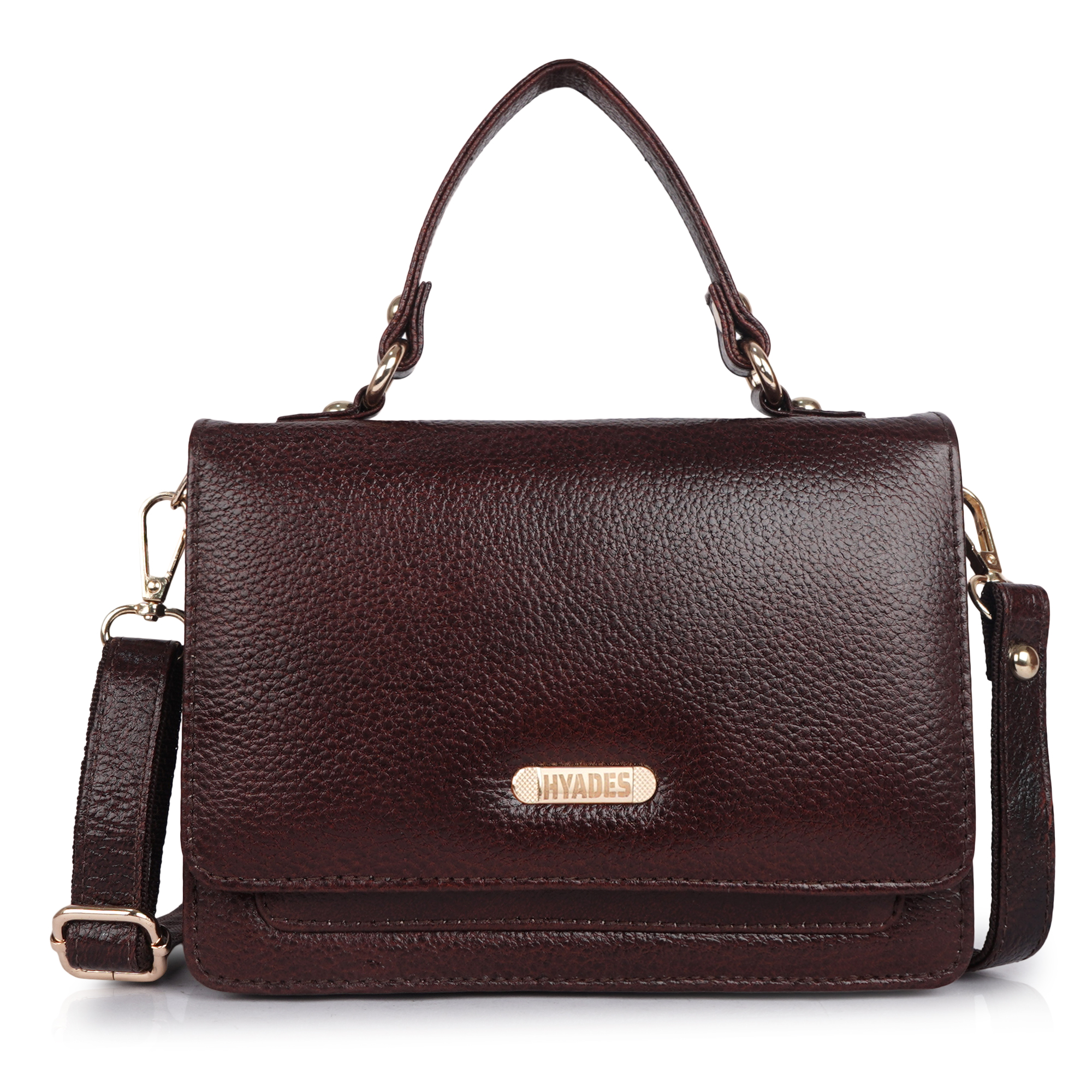 HYADES | Grained leather | women cross body bag |  Brown